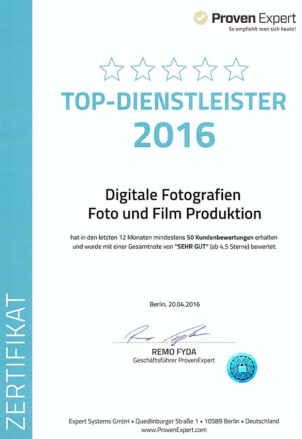 Auszeichnung zum Top-Dienstleister 2016 Top-Dienstleister 2016