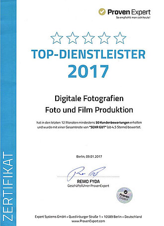 Auszeichung zum Top-Dienstleister 2017 der Fotografen Auszeichnung